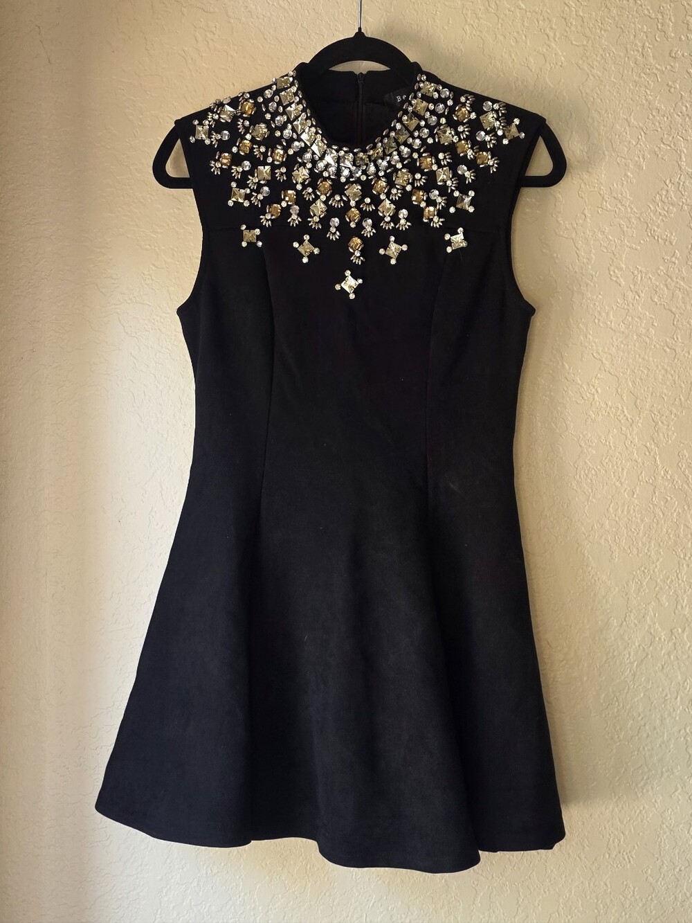 Beulah Black Mini Dress with Gold & Silver Embellished Collar